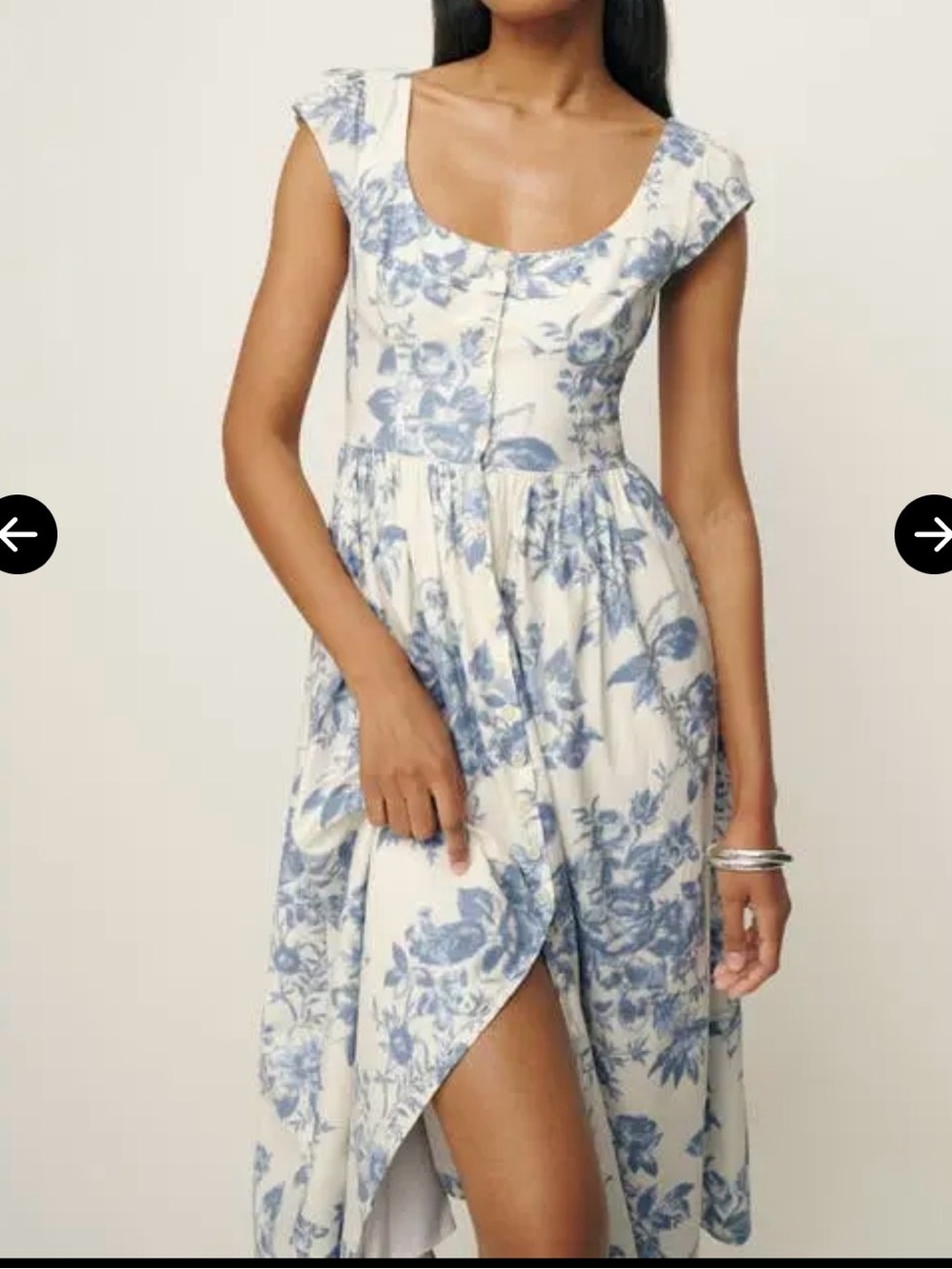 Reformation Blue Floral Scoop-Neck Midi Dress on White